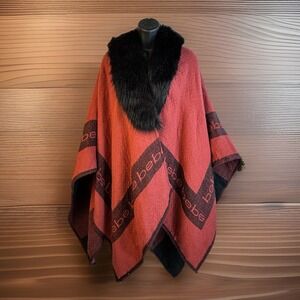 Vintage 90s Y2K‎ Bebe Blanket Wrap Cape Faux Fur Collar Logo Pink Black Soft! OS